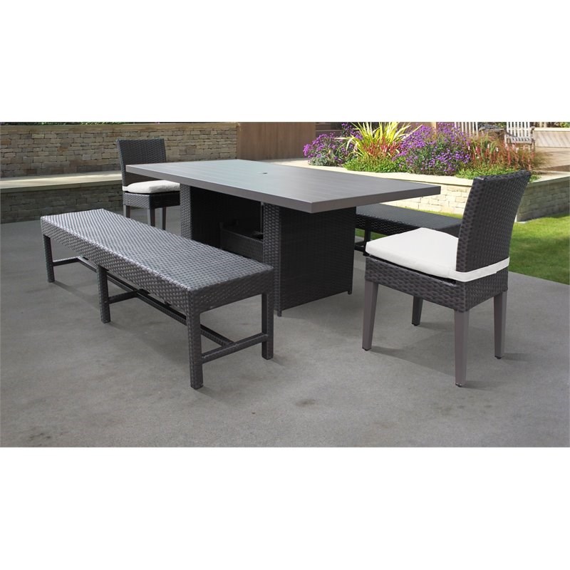Belle Rectangular Patio Dining Table with 2 Chairs 2 Benches in Sail White