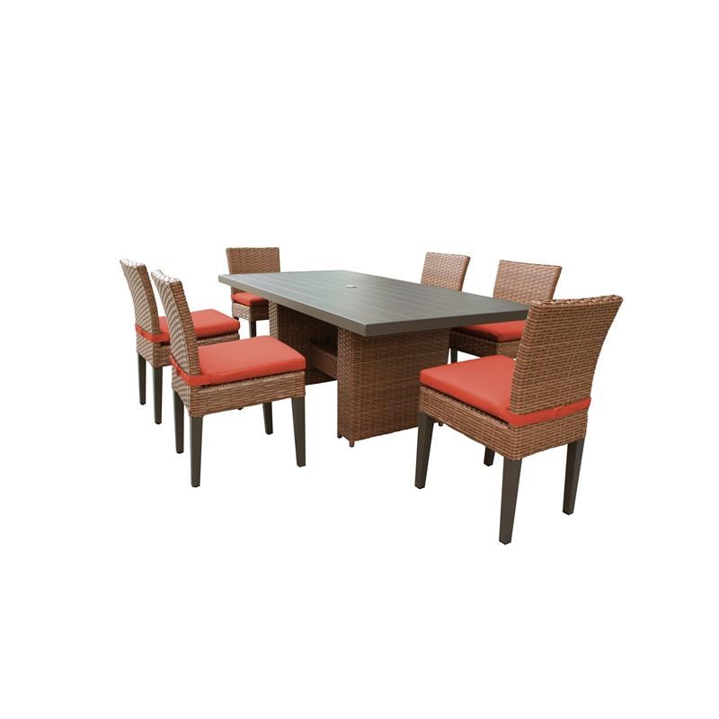 Laguna Rectangular Outdoor Patio Dining Table with 6 Armless Chairs in Tangerine