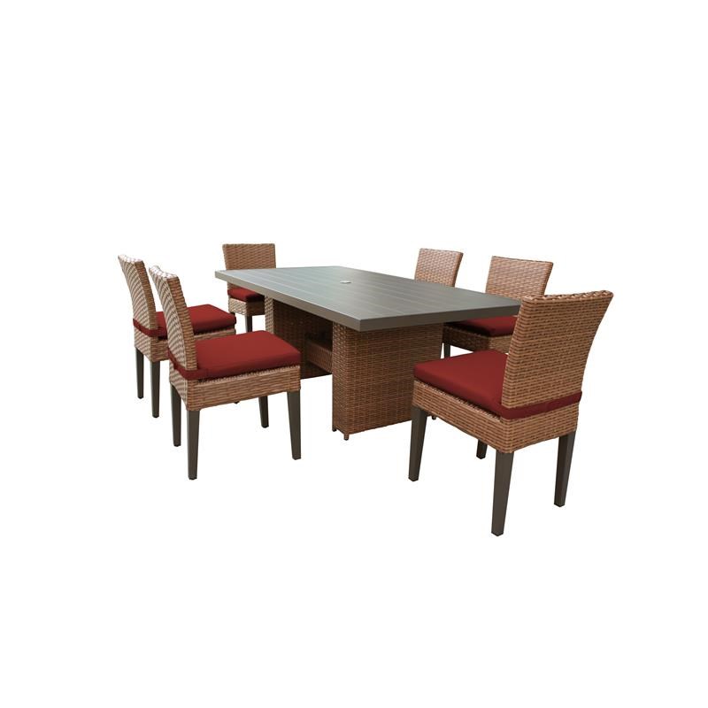 Laguna Rectangular Patio Dining Table with 6 Armless Chairs in Terracotta