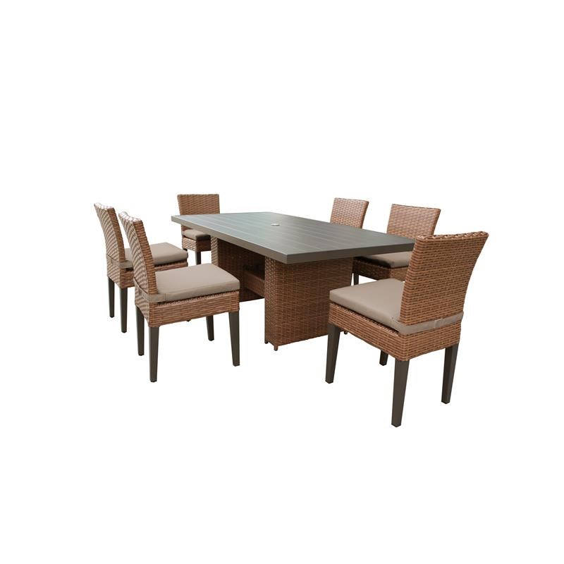 Laguna Rectangular Outdoor Patio Dining Table with 6 Armless Chairs in Wheat