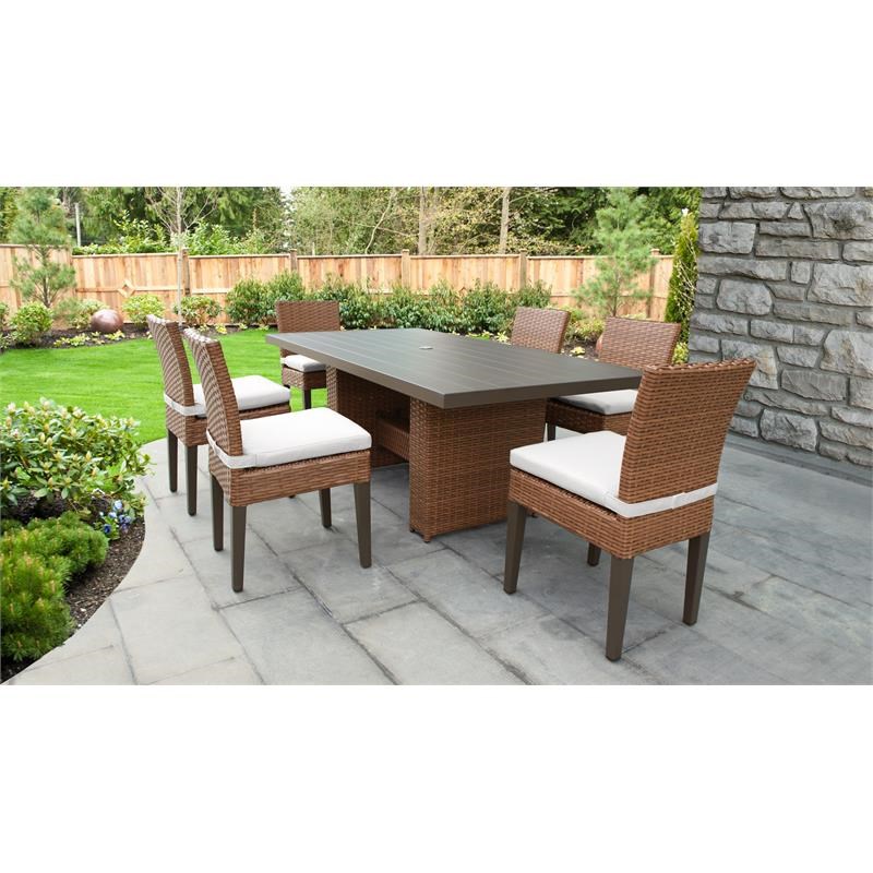 Laguna Rectangular Patio Dining Table with 6 Armless Chairs in Sail White