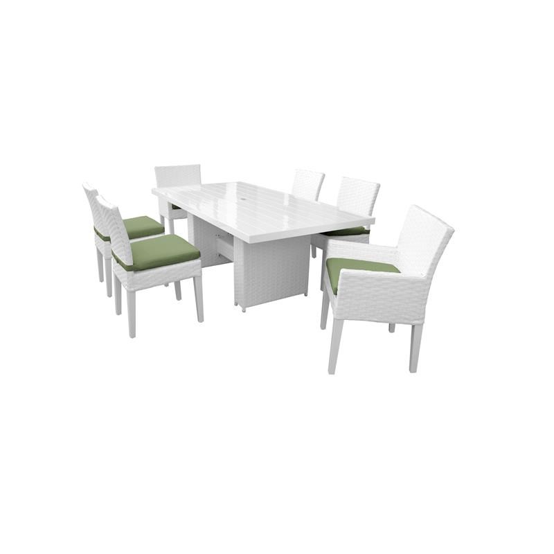 Miami Rectangular Patio Dining Table 4 Armless Chairs 2 Arm Chairs in Cilantro