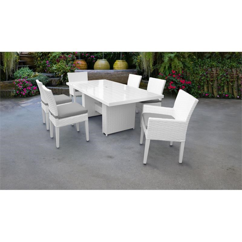 Miami Rectangular Patio Dining Table 4 Armless Chairs 2 Arm Chairs in Grey