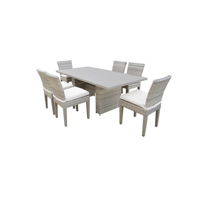 fairmont rectangular outdoor patio dining table with 6 armless chairs