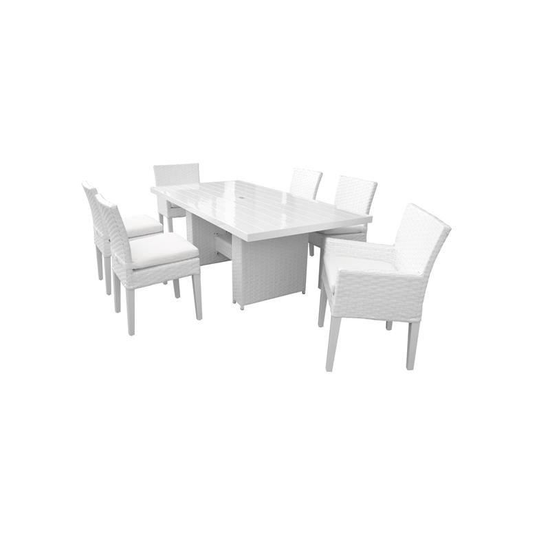 Miami Rectangular Patio Dining Table 4 Armless Chairs 2 Arm Chairs in Sail White