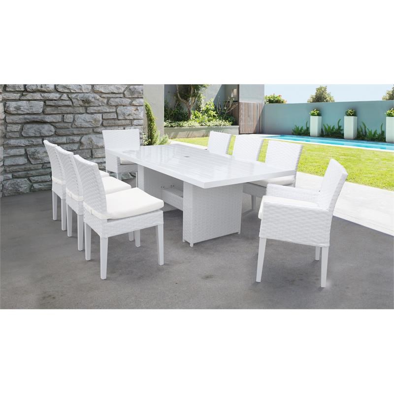 Miami Patio Dining Table with 6 Armless Chairs and 2 Arm Chairs and Cushions