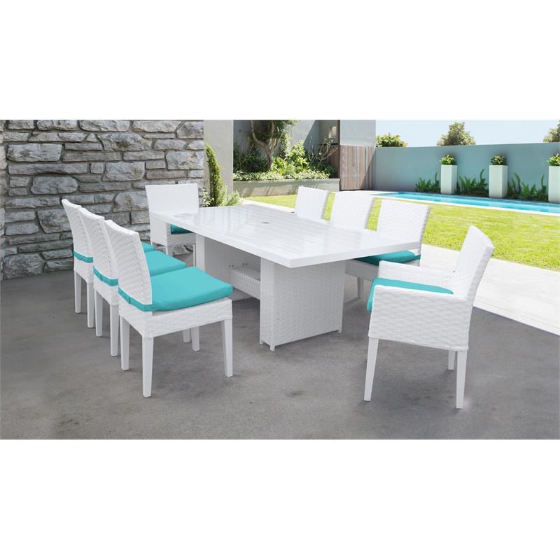 Miami Rectangular Patio Dining Table 6 Armless Chairs 2 Arm Chairs in Aruba