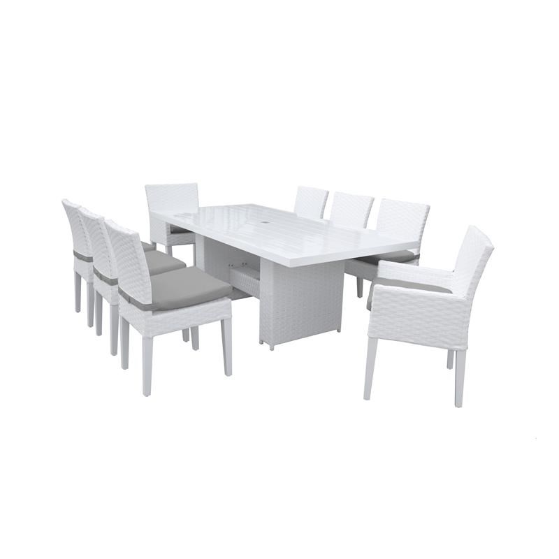 Miami Rectangular Patio Dining Table 6 Armless Chairs 2 Arm Chairs in Grey