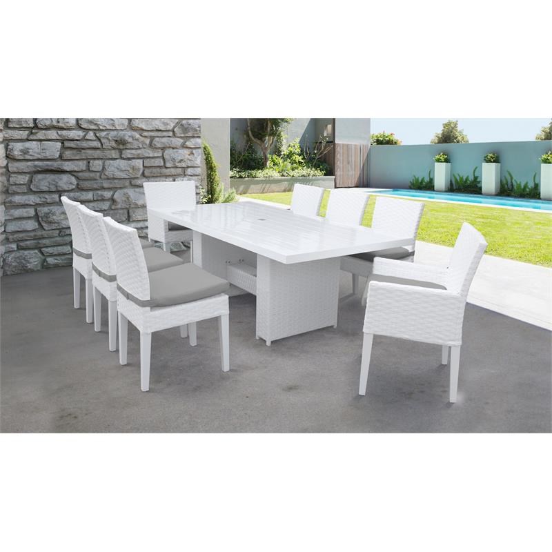 Miami Rectangular Patio Dining Table 6 Armless Chairs 2 Arm Chairs in Grey