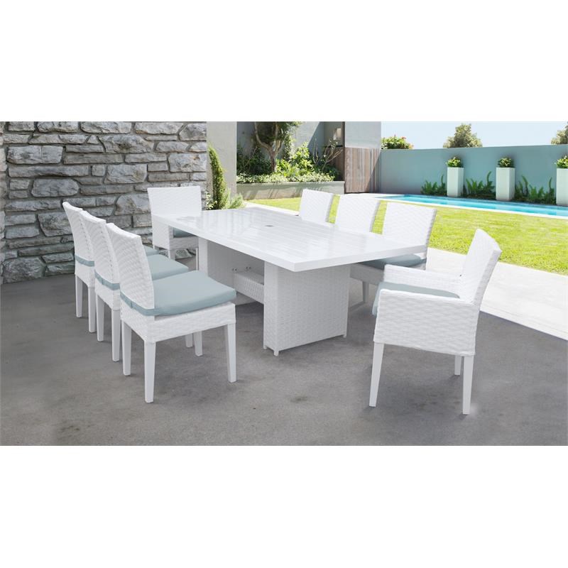 Miami Rectangular Patio Dining Table 6 Armless Chairs 2 Arm Chairs in Spa