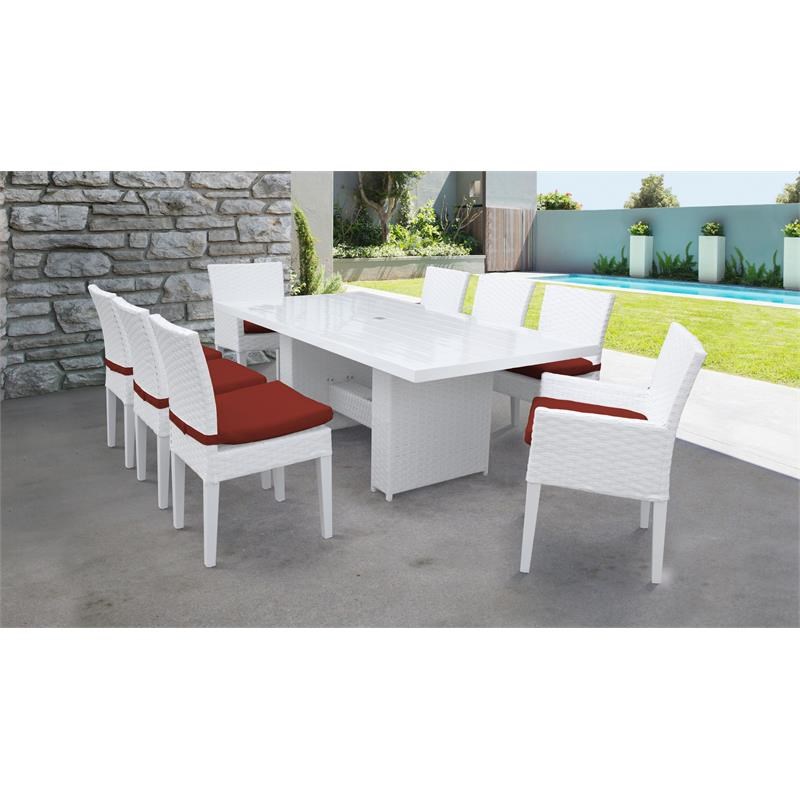 Miami Rectangular Patio Dining Table 6 Armless Chairs 2 Arm Chairs in Terracotta