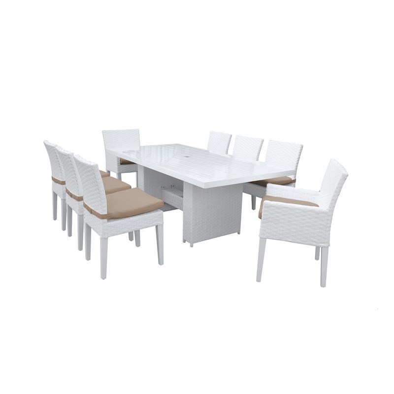 Miami Rectangular Patio Dining Table 6 Armless Chairs 2 Arm Chairs in Wheat