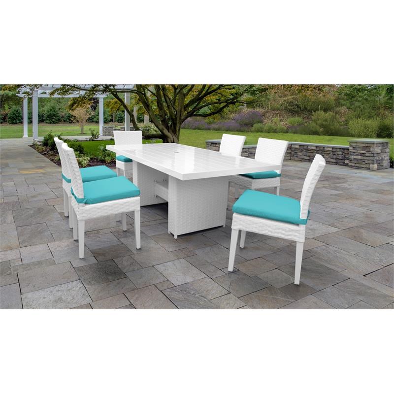 Miami Rectangular Outdoor Patio Dining Table with 6 Armless Chairs in Aruba