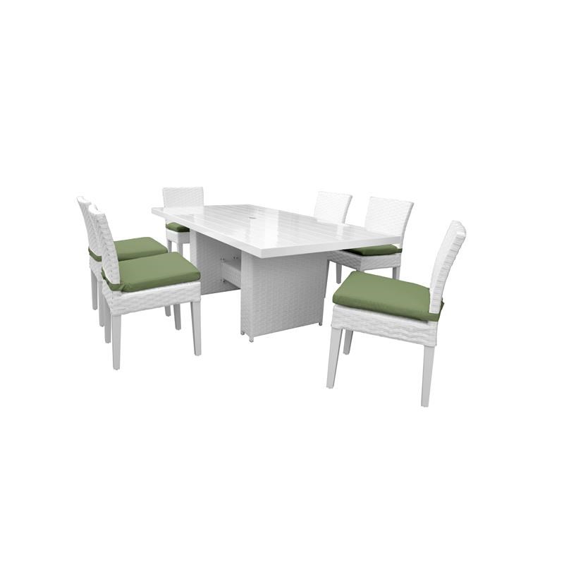 Miami Rectangular Outdoor Patio Dining Table with 6 Armless Chairs in Cilantro