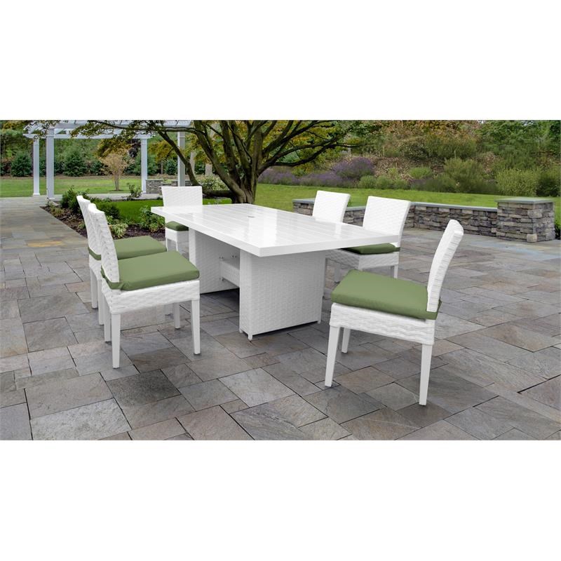 Miami Rectangular Outdoor Patio Dining Table with 6 Armless Chairs in Cilantro