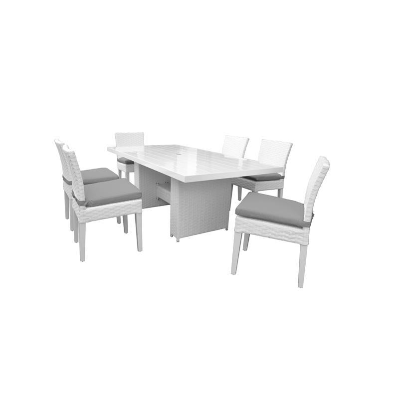 Miami Rectangular Outdoor Patio Dining Table with 6 Armless Chairs in Grey