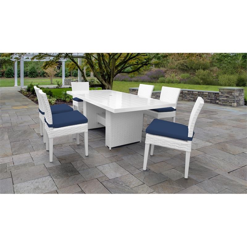 Miami Rectangular Outdoor Patio Dining Table with 6 Armless Chairs in Navy