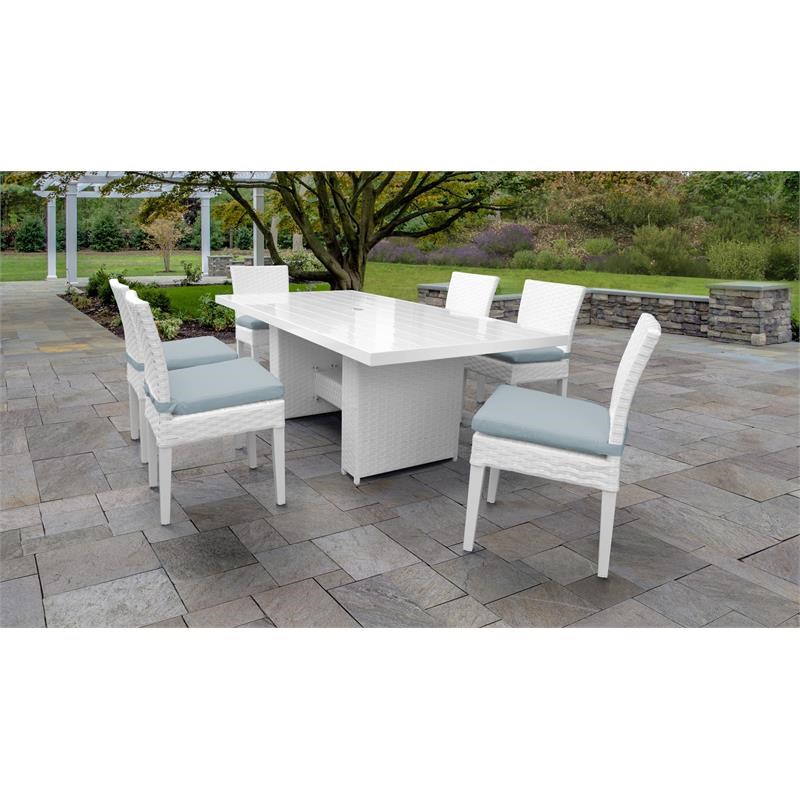 Miami Rectangular Outdoor Patio Dining Table with 6 Armless Chairs in Spa