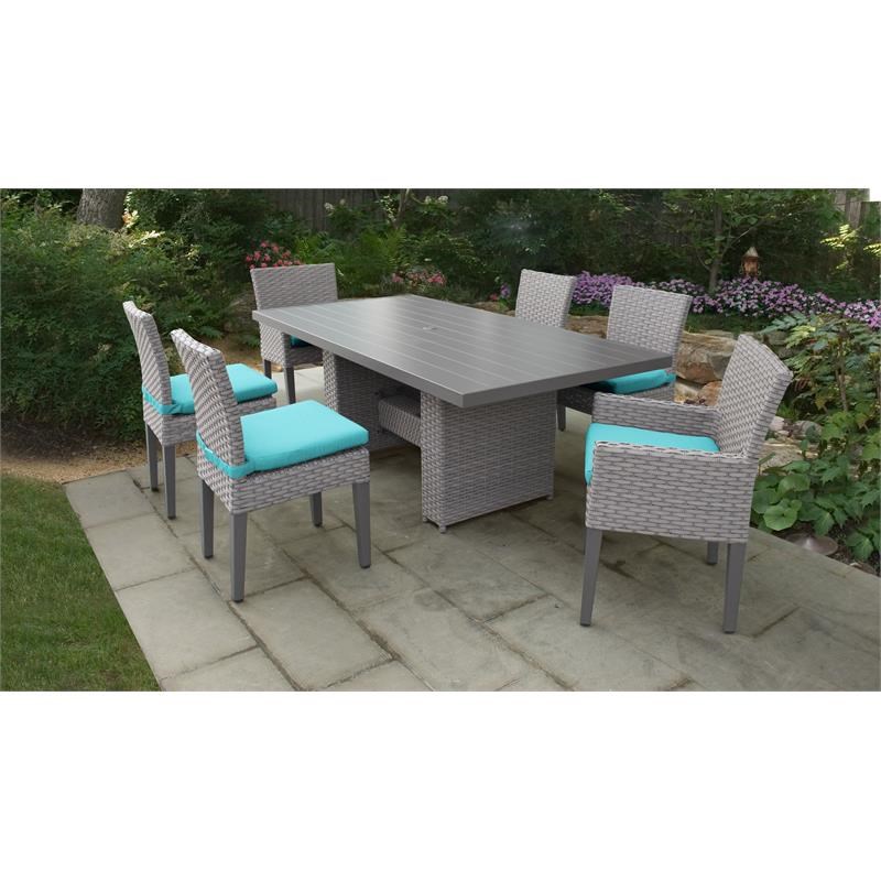 Florence Rectangular Patio Dining Table 4 Armless Chairs 2 Arm Chairs in Aruba