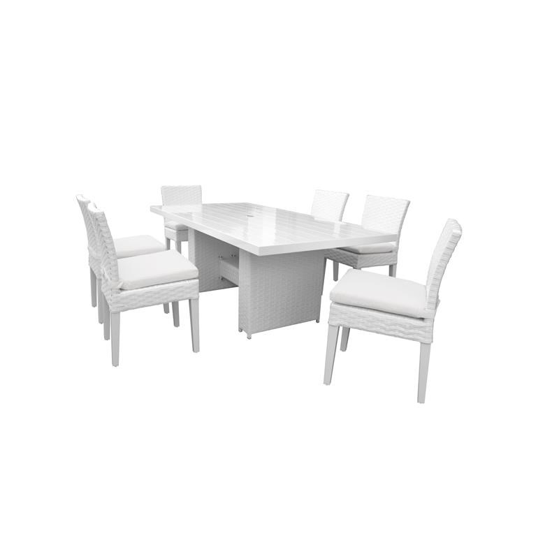Miami Rectangular Outdoor Patio Dining Table with 6 Armless Chairs in Sail White