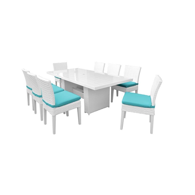 Miami Rectangular Outdoor Patio Dining Table with 8 Armless Chairs in Aruba