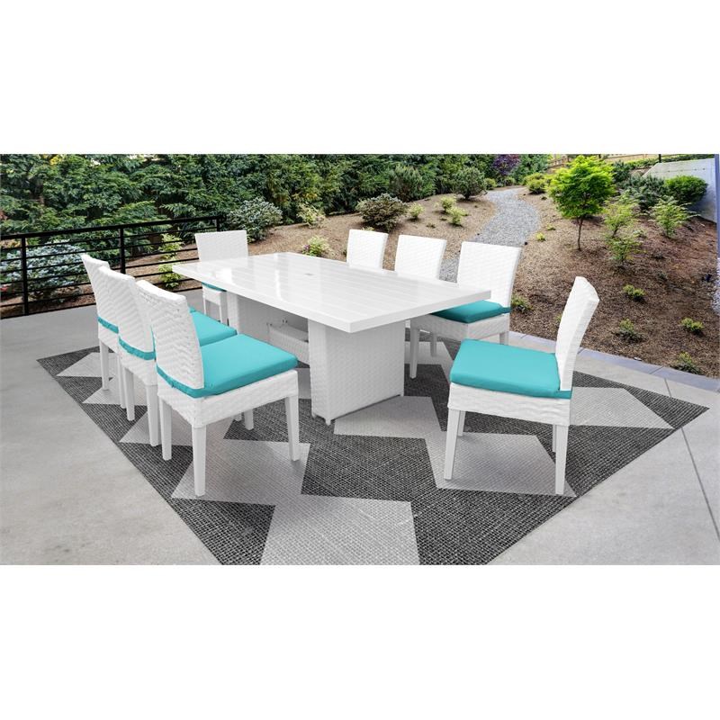Miami Rectangular Outdoor Patio Dining Table with 8 Armless Chairs in Aruba