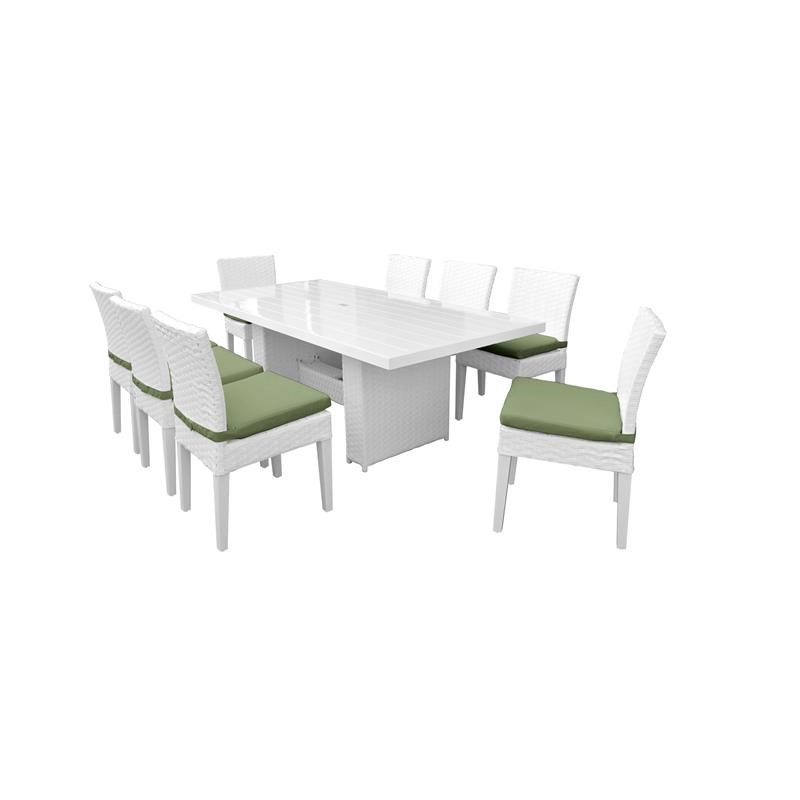 Miami Rectangular Outdoor Patio Dining Table with 8 Armless Chairs in Cilantro