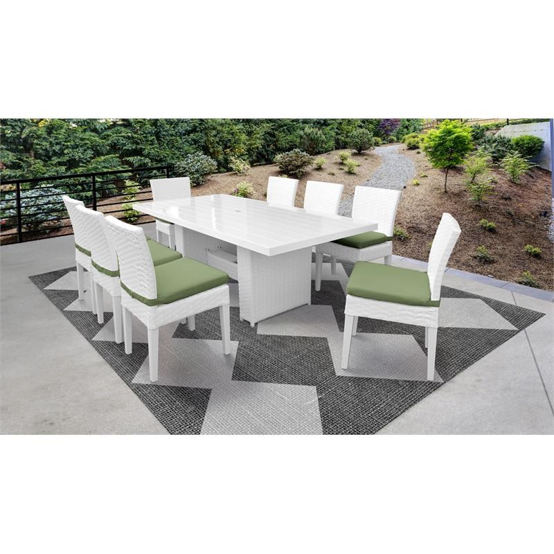 Miami Rectangular Outdoor Patio Dining Table with 8 Armless Chairs in Cilantro