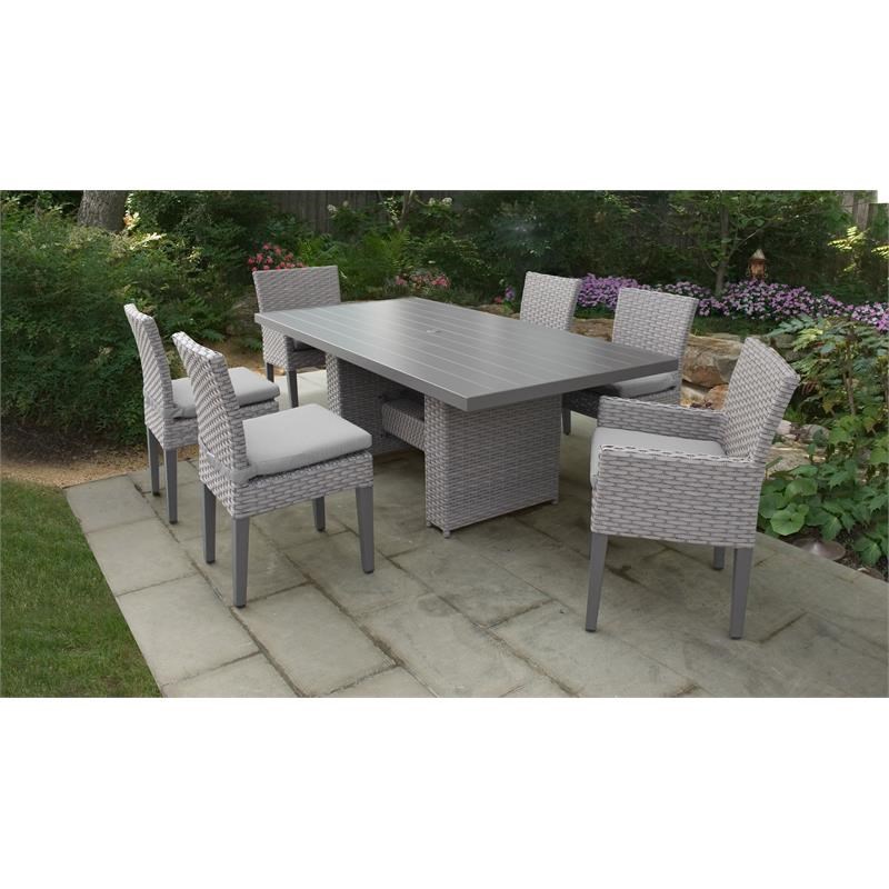Florence Rectangular Patio Dining Table 4 Armless Chairs 2 Arm Chairs in Grey