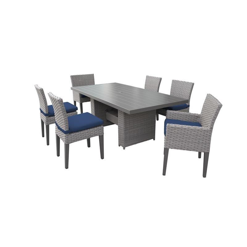 Florence Rectangular Patio Dining Table 4 Armless Chairs 2 Arm Chairs in Navy