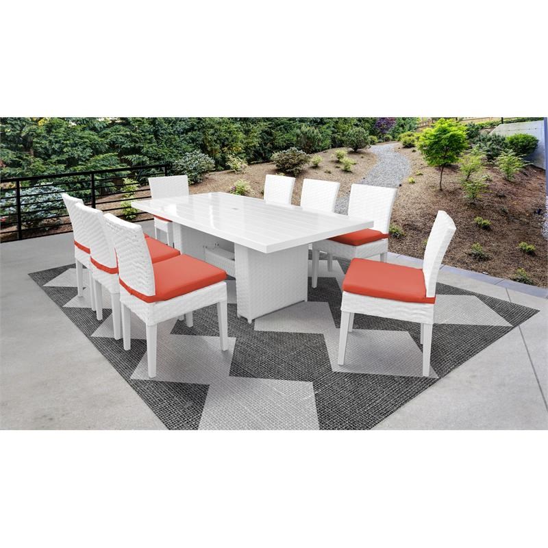 Miami Rectangular Outdoor Patio Dining Table with 8 Armless Chairs in Tangerine