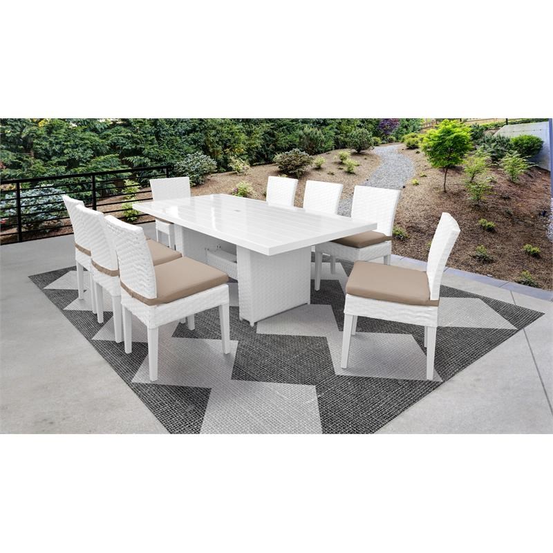 Miami Rectangular Outdoor Patio Dining Table with 8 Armless Chairs in Wheat