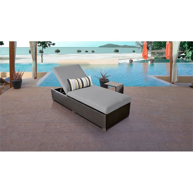 Barbados Chaise Outdoor Wicker Patio Furniture With Side Table in Grey