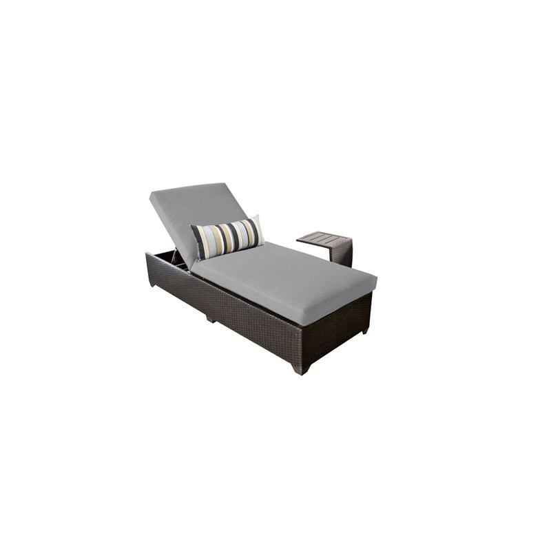 Barbados Chaise Outdoor Wicker Patio Furniture With Side Table in Grey