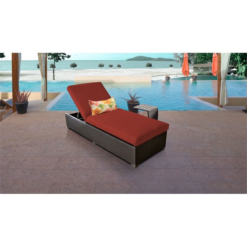Barbados Chaise Outdoor Wicker Patio Furniture with Side Table in Terracotta