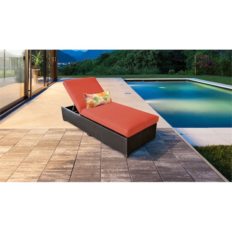 Barbados Chaise Outdoor Wicker Patio Furniture in Tangerine