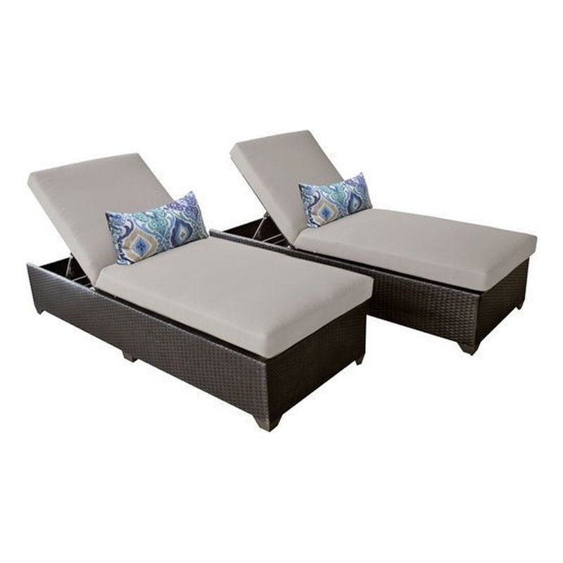 Barbados Chaise Set of 2 Outdoor Wicker Patio Furniture in Beige