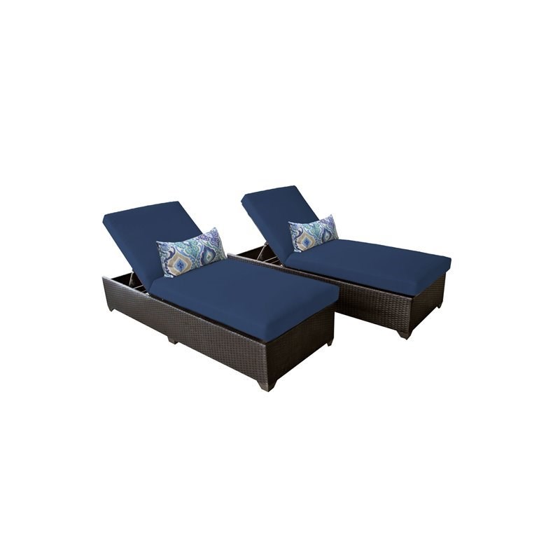 Barbados Chaise Set of 2 Outdoor Wicker Patio Furniture in Navy