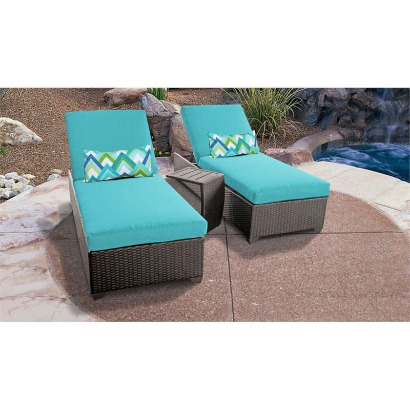 Barbados Chaise Set of 2 Wicker Patio Furniture with Side Table in Aruba