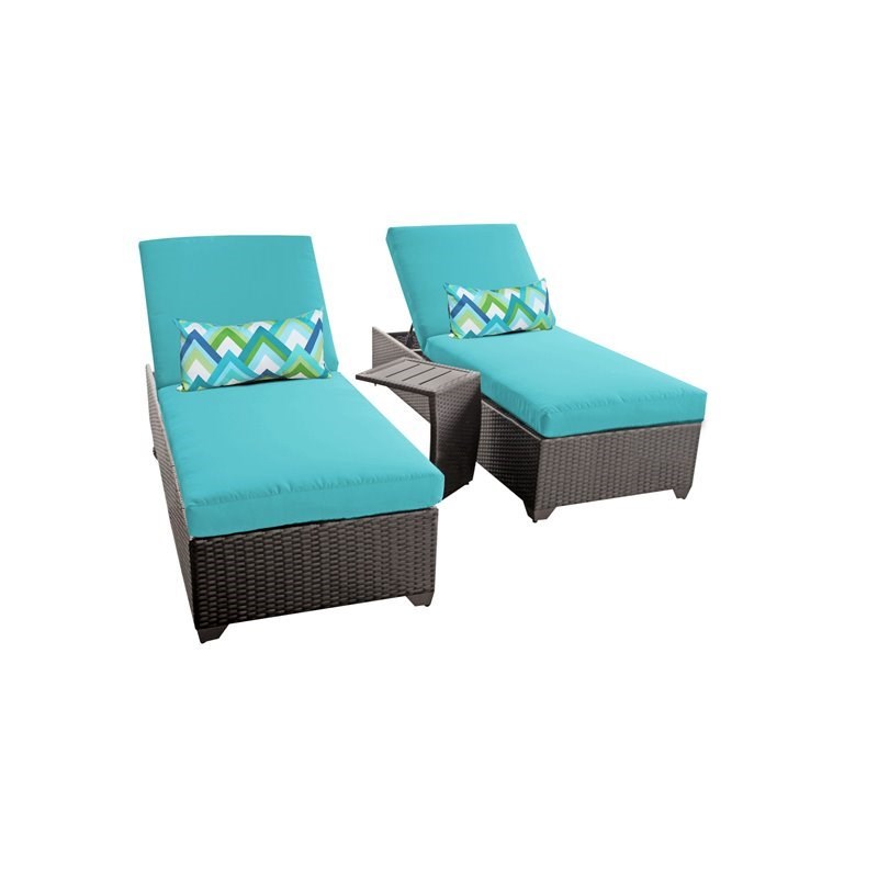 Barbados Chaise Set of 2 Wicker Patio Furniture with Side Table in Aruba