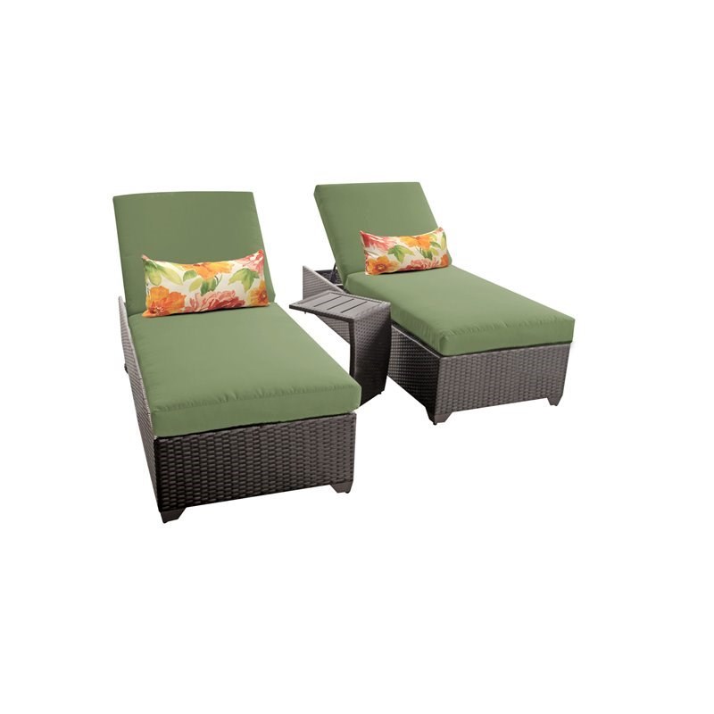 Barbados Chaise Wicker Patio Furniture with Side Table in Cilantro (Set of 2)