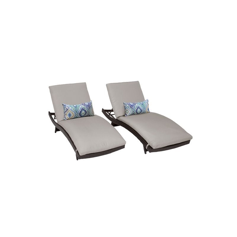 Barbados Curved Chaise Outdoor Wicker Patio Furniture in Beige (Set of 2)