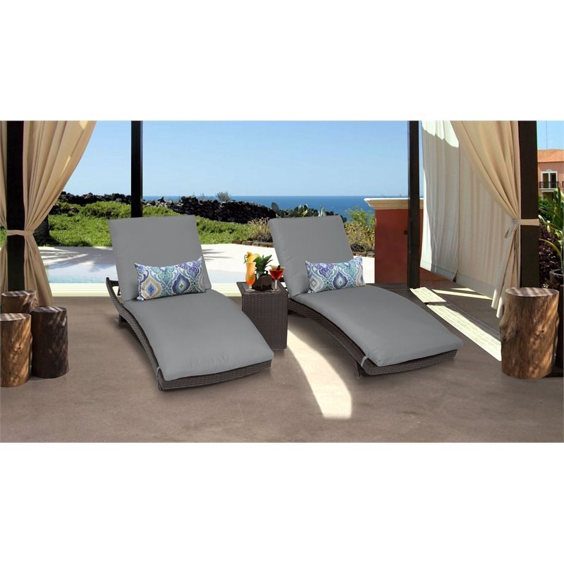 Barbados Curved Chaise Patio Furniture with Side Table in Gray (Set of 2)