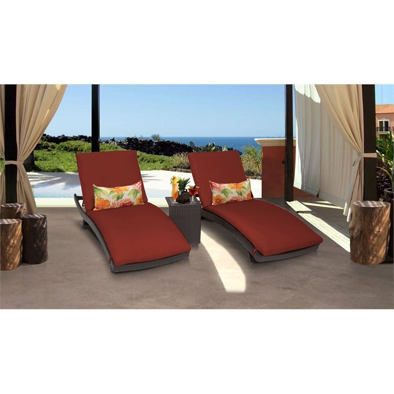 Barbados Curved Chaise Patio Furniture with Side Table in Terracotta (Set of 2)