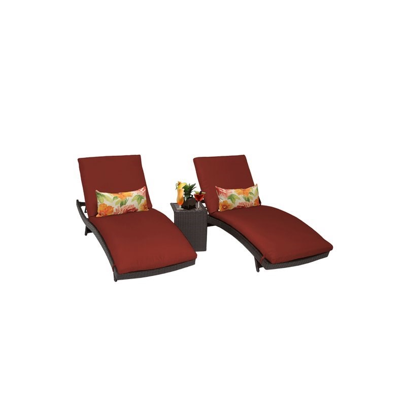 Barbados Curved Chaise Patio Furniture with Side Table in Terracotta (Set of 2)