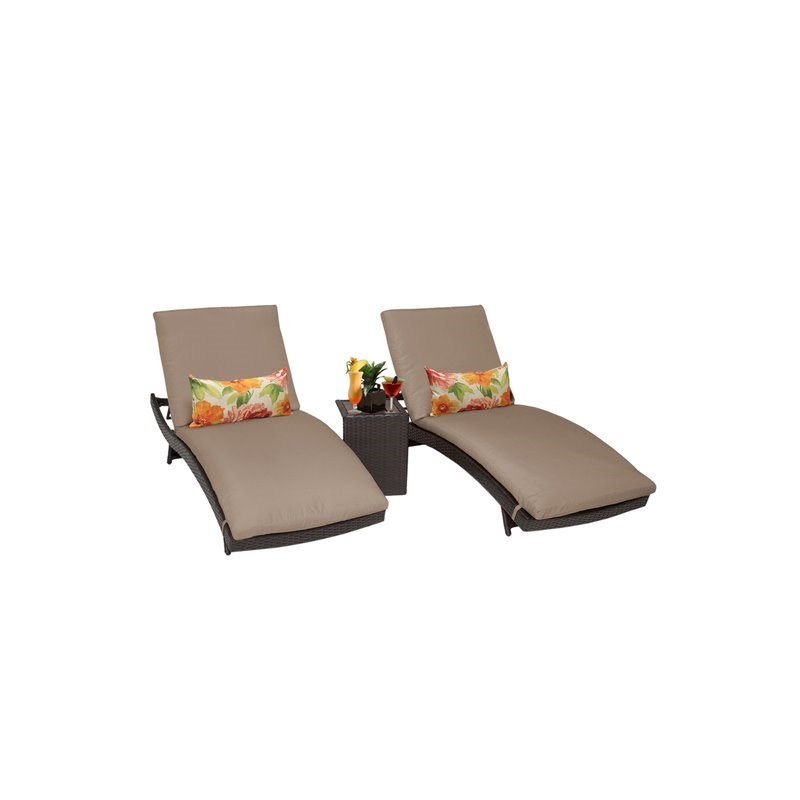 Barbados Curved Chaise Patio Furniture with Side Table in Wheat (Set of 2)