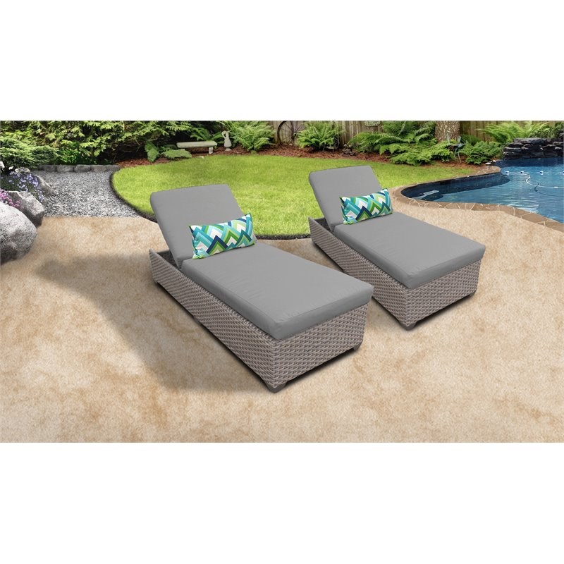 Monterey Chaise Set of 2 Outdoor Wicker Patio Furniture in Grey