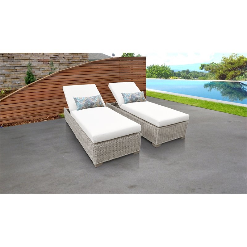 Coast Chaise Set of 2 Outdoor Wicker Patio Furniture in Sail White