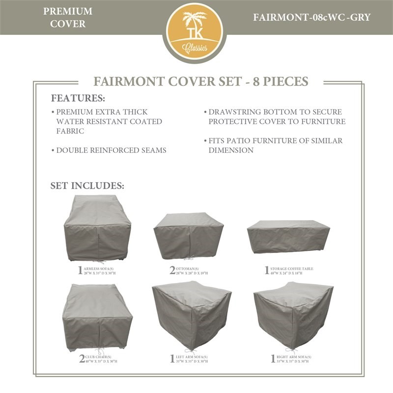 TK Classics Fairmont 8 Piece All Weather Fabric Protective Cover Set in Gray