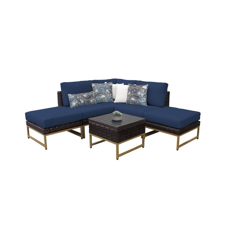 AMALFI 6 Piece Wicker Patio Furniture Set 06b in Gold and Navy